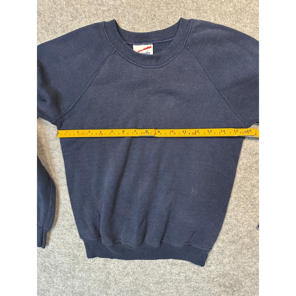 Wrangler Sweats Raglan Crewneck Sweatshirt Youth L Navy Blue Made in USA Vintage - Picture 4 of 6